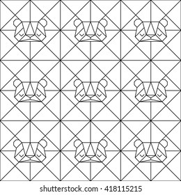 Polygonal seamless pattern with  animal heads. Animals triangle background. Animal low poly pattern. Vector panda pattern. Seamless low poly panda pattern.