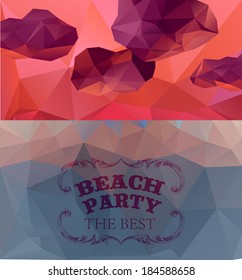 Polygonal seaside view sammer poster. Polygonal background illustration
