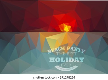 Polygonal seaside view sammer poster  with typography elements. Polygonal background illustration