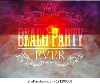 Polygonal seaside view sammer poster with typography elements. Polygonal background illustration