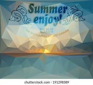 Polygonal seaside view sammer poster  with typography elements. Polygonal background illustration