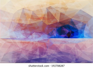 Polygonal seaside view sammer poster  with typography elements. Polygonal background illustration