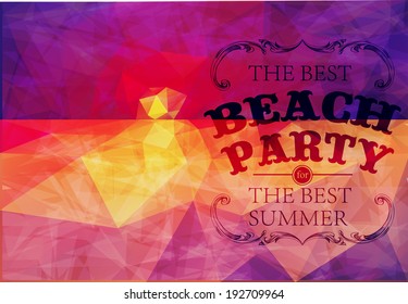 Polygonal seaside view sammer poster  with typography elements. Polygonal background illustration