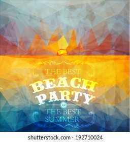 Polygonal seaside view sammer poster  with typography elements. Polygonal background illustration