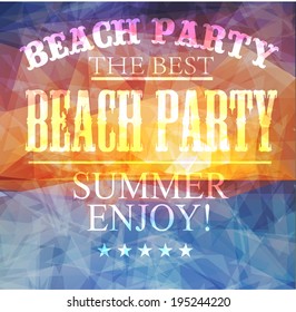 Polygonal seaside view sammer poster  with typography elements. Polygonal background illustration