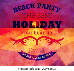 Polygonal seaside view sammer poster  with typography elements. Polygonal background illustration