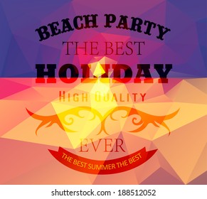 Polygonal seaside view summer poster  with typography elements. Polygonal background illustration