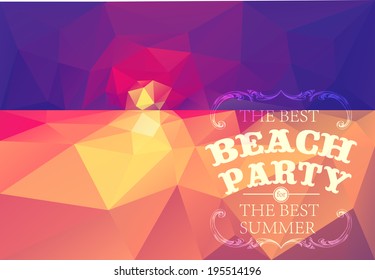 Polygonal seaside view summer poster with typography elements. Polygonal background illustration