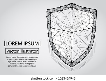 Polygonal security shield abstract image, isolated on withe background. Vector business concept of data protection illustration. Low poly wireframe, geometry triangle, lines, dots, polygons, shapes