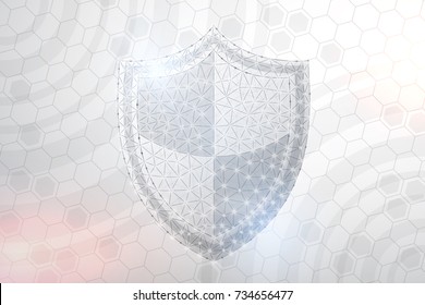Polygonal security shield abstract image, isolated background. Vector business concept of data protection illustration. Low poly wireframe, geometry triangle, lines, dots, polygons, shapes