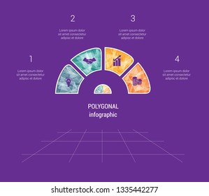 Polygonal Semicircle template infographic 4 positions for text area