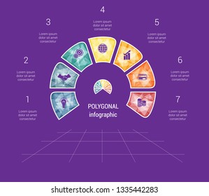 Polygonal Semicircle template infographic 7 positions for text area