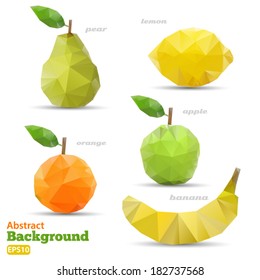 Polygonal set fruit. Abstract geometric origami style. Vector EPS 10 illustration.