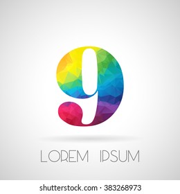 Polygonal set rainbow numbers collection, number nine vector illustration