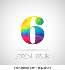 Polygonal set rainbow numbers collection, number six vector illustration