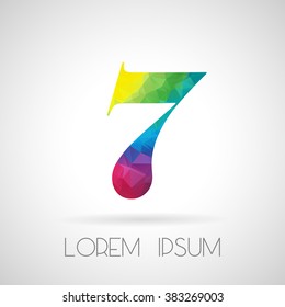 Polygonal set rainbow numbers collection, number seven vector illustration