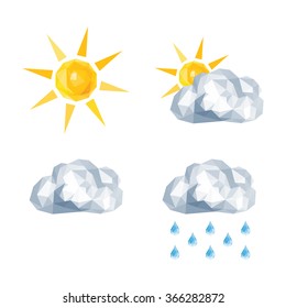 polygonal set for weather forecast sun, overcast, rain