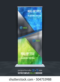 Polygonal Shapes Business Roll-Up Banner Design, Low Poly Style Background
