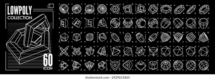 Polygonal Shapes set icon of complex shapes Linear  Figures. Collection of Lowpoly 3D Shapes