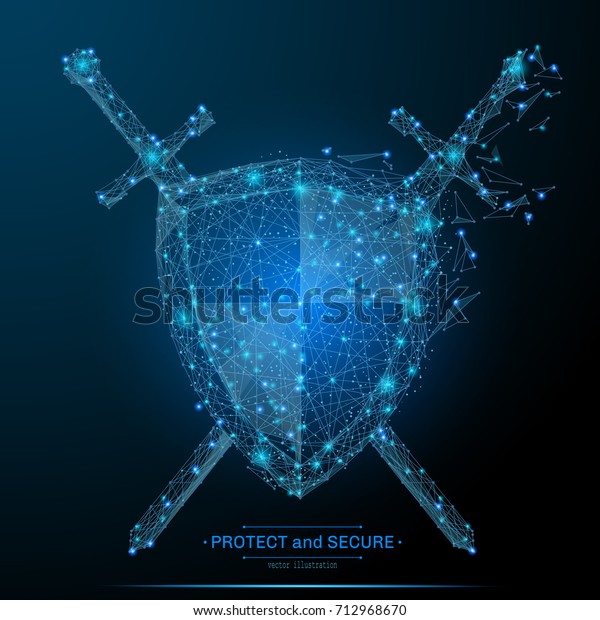 Polygonal Shield Swords Isolated On Dark Stock Vector (Royalty Free ...