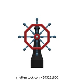 Polygonal ship helm. Isolated on white background. 3d Vector illustration.