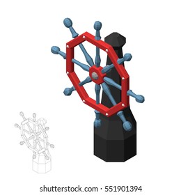Polygonal ship helm. Isolated on white background. 3d Vector illustration.Isometric view.