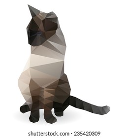 Polygonal Siamese Cat Isolated On White Background