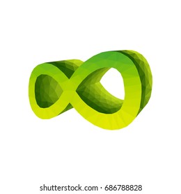 Polygonal sign of infinity volumetric 3d green on white background