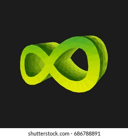 Polygonal sign of infinity volumetric 3d green on black background