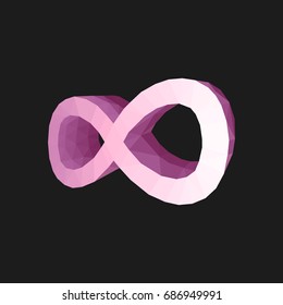 Polygonal sign of infinity volumetric 3d pink on black background