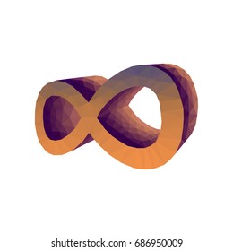 Polygonal sign of infinity volumetric 3d purple on white background