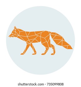 Polygonal silhouette of a orange fox. Side view.