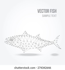 Polygonal silhouette of tuna fish, modern mesh low poly design, vector illustration