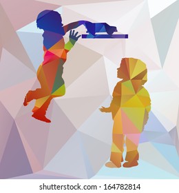 polygonal silhouettes of children