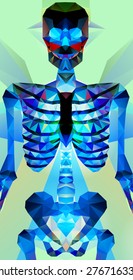 Polygonal skeleton with heart. low poly illustration. Polygonal poster