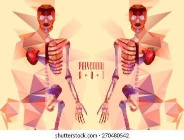 Polygonal skeleton. low poly illustration. Polygonal creative poster