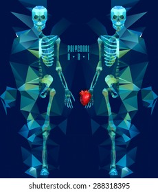 Polygonal skeleton. low poly illustration. Polygonal creative poster