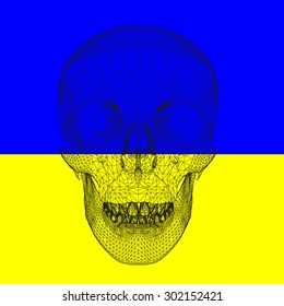 polygonal skull on flag ukraine. Ukraine conflict 