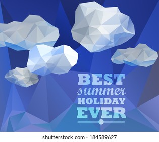 Polygonal sky  and cloud, sammer poster. Polygonal background, illustration