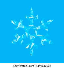 polygonal snowflakes symbol of winter from fragments of glass translucent on a blue background