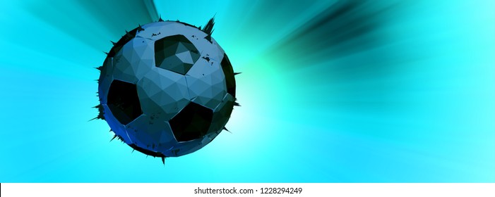 Polygonal soccer ball impact isolated on green shine vector banner background