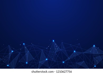 Polygonal space wireframe background communication. Global network connections template. Complex lines and dots backdrop. Digital data visualization. Low poly illustration.