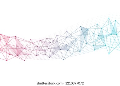 Polygonal space wireframe background communication. Global network connections template. Complex lines and dots backdrop. Digital data visualization. Low poly illustration.