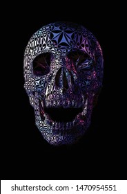 Polygonal sparkle ornament decoration purple skull open mouth jaw isolated on dark background