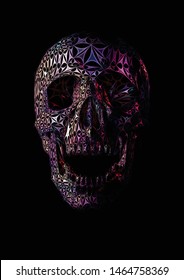 Polygonal sparkle ornament decoration red ruby skull open mouth jaw isolated on dark background