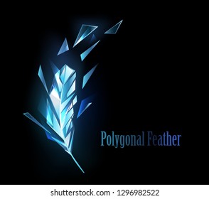 Pluma polígonal, espumosa, de hielo azul transparente sobre fondo oscuro.