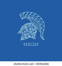 Polygonal spartan and text with blue background