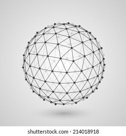 Polygonal Sphere Of Information, Sphere 3d Sign, Sphere Geometry Element, Sphere Line Icon, Sphere Polygon Sign, Vector Illustration