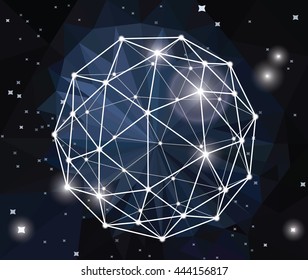 Polygonal sphere in space, vector illustration, eps-10