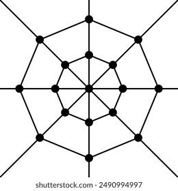 Polygonal spider web vector. Network connect lines and dots.